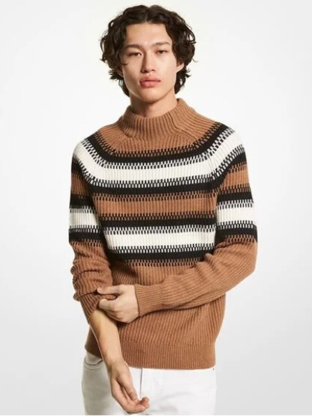 Michael Kors Men’s XL Wool Blend Mock Neck Striped Chunky Knit Sweater